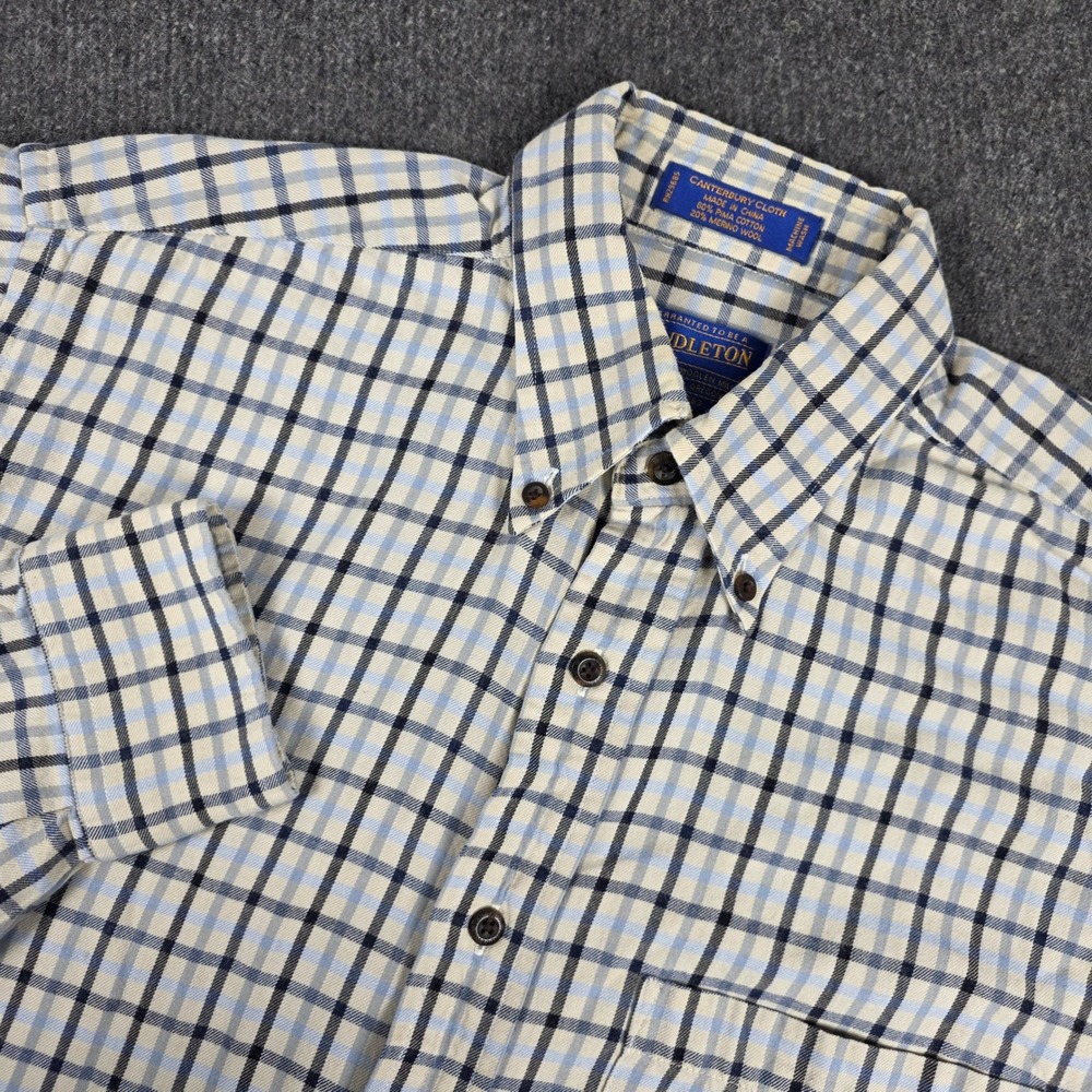 Pendleton Button Down Shirt Mens Medium Blue Plaid Pima Cotton Merino Wool Blend